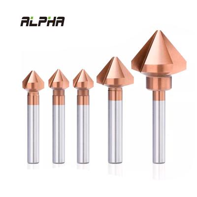 China ALPHA Round Shank 3 Flute 90 Degree HSS Woodworking Countersink Drill Bit Set Chamfer Bit Chamfer Countersink Cutter AMWD009 for sale