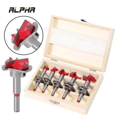 China Wood Drilling ALPHA Diameter 15,20,25,30,35mm 5 Pcs Adjustable Carbide Cutters Articulate Hole Center Forstner Drill Bit Set For Wood Drilling for sale