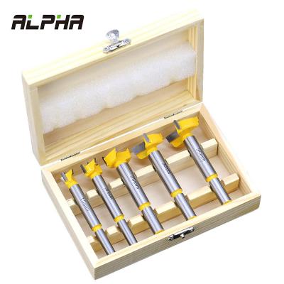 China 5PCS Wood Hole Drilling ALPHA SET Diameter 15,20,25,30,35mm Woodworking Hole Saw Cutter Forstner Tips Hinge Boring Drill Bits Set For Wood Hole window for sale