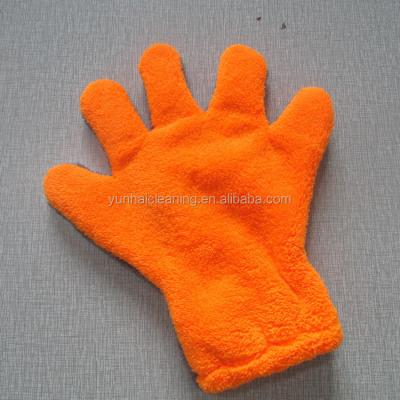 China Eco - Friendly Coral Microfiber Fleece Five Finger Wash Glove for sale