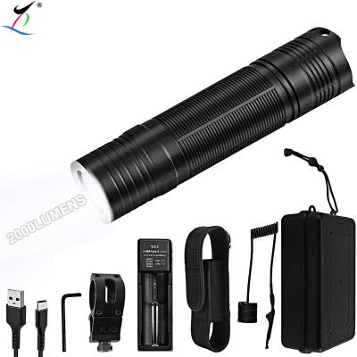 China Night Hunting 2000 Lumen 3 Modes LED Rechargeable Flashlight Powerful Handheld Tactical Torches With Clip for sale