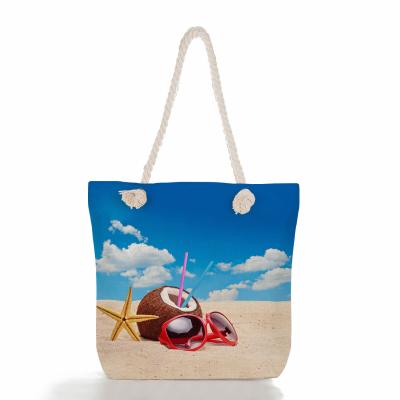 China Bolso de la playa de la capacidad grande de Shell Pineapple Print Thick Rope de la playa para el exterior en venta