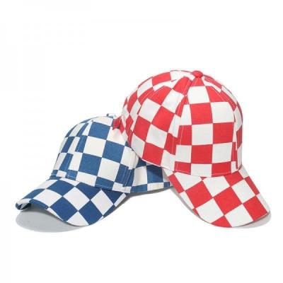 China Black And White Checkerboard Plaid Baseball Cap Retro Casual Cap for sale