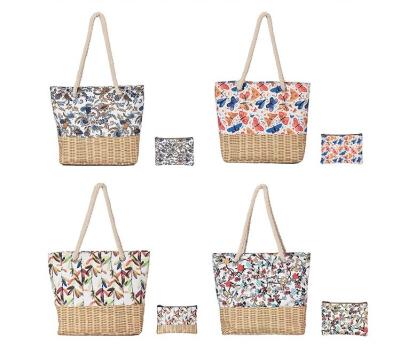 China Bamboo Weaving Canvas Printing Large Capacity Beach Bag With Thick Rope Portable en venta