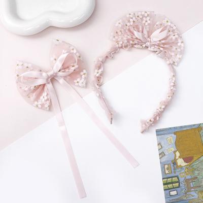 China New Mesh Children's Small Daisy Bow Headband Streamer Hairpin Hair Accessories Set en venta