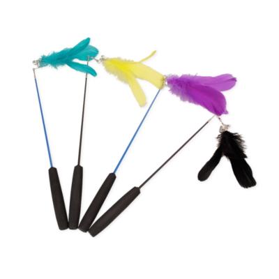 China Colorful EVA Stick Pet Toy Funny Cat Feather With Retractable Bell Cat Toy Self Hi Pet Cat Handheld Funny Products for sale