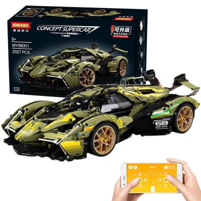 China Toy Wholesale Technic Car MOC V12 Super Model Electronic Mechanical Green MY88001 Building Block Remote Control Brick Motors Kids Gifts for sale