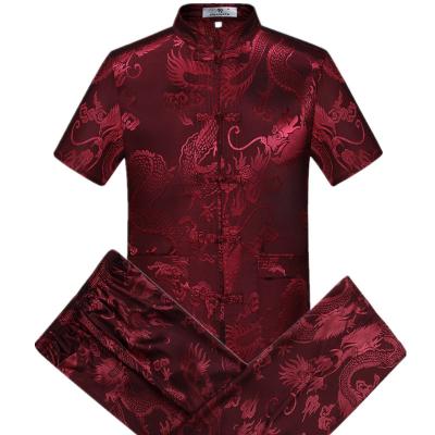 China Breathable/comfortable short sleeve silk fabric tai chi clothing dragon embroidery kung fu tang suit martial arts wushu apparel for sale