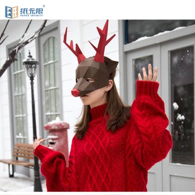 China New Design Handmade Christmas Elk Masquerade Mask 3d Paper DIY Mask For Party / Cosplay Multicolor for sale