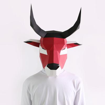 China Eco-Friendly Red Bull Mask 3D Paper Puzzle Party Mask Teenagers Exercise Intelligence Toys DIY Home Searching Fun Props for sale