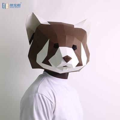 China Paper Cub Bear Cat Head Mask Creative Animal Head Mask Students Kids Activities Diy DIY Props Pattern Material Eco-Friendly for sale