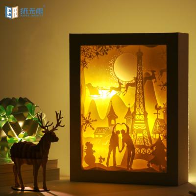 China Christmas Luxury Novel Night Light USB Power Photo Frame Lamp Paper Carving Lamp For Home Decoration for sale