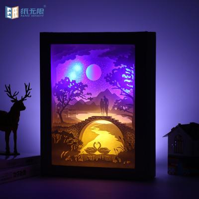 China Luxury In The Picture Running Romantic Plug In Led Night Shade Paper Carving Lamp With Paper Frame for sale