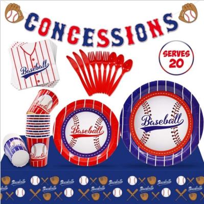 China Factory Direct Sales 142pcs/set Disposable Baseball Sports Theme Birthday Party Supplies Party Decorations Party Sets Disposable Dishes for sale