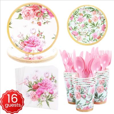 China 124pcs/setGarden Party Disposable Hawaiian American Style Baby Shower Party Store Birthday Party Disposable Tableware for sale