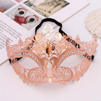 China Venetian Metal High-Grade Diamond-Encrusted Lace Face Cover Gold Plated Rhinestone Rose Gold Plated Rhinestone Mask for sale