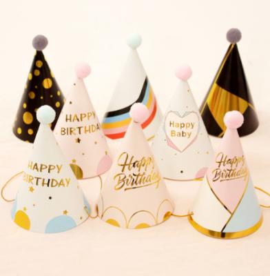 China Original Baby Children's Birthday Hat China Central Institute of Statistics First Year Party Baby Adult Party Supplies Hairball Birthday Paper Hat for sale