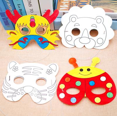 China Paper Art Materials DIY Hand Drawing Kindergarten Mask White Graffiti Cartoon Animal Painting For Children for sale