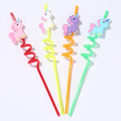 China Art Disposable Straw Cartoon PVC Creative Unicorn Kids Milk Straw for sale