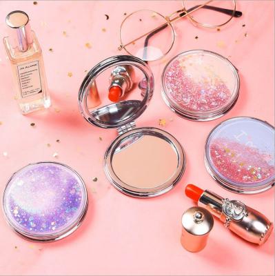 China Decorative creative portable metal quicksand mirror double-sided students fold small round mirror for sale