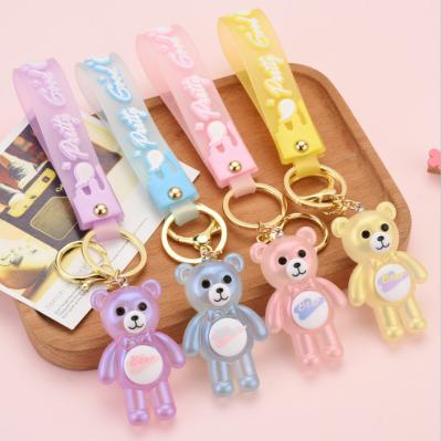 China Arts and Crafts Leather Rope Glowing New Jelly Bear Resin Light Bear Key Chain Key Chain for sale