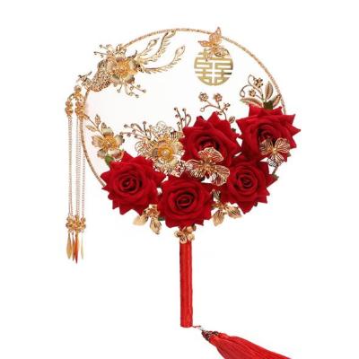 China Retro Real China Gift Box Package Fan Wedding Fan Chinese Style Silk Circular Flower Fan for sale