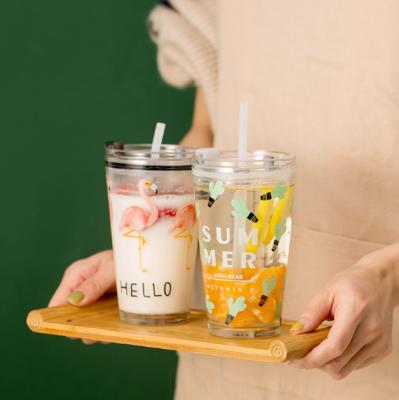 China Viable Cute Milk Breakfast Juice Straws Set With Creative Glass Cup Cartoon Mug Ladder Cute Straw Mug for sale