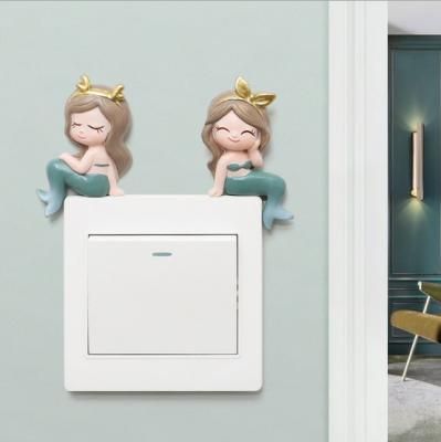 China WALL STICKER Resin Cartoon Ornaments Three-dimensional Mermaid Wall Switch Wall Sticker for sale