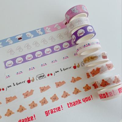 China Waterproof 1.5cmX5m Statistical Institute Teddy Bear Korean Cute Single Letter Smiling Face And Manual Sticker Hand Tear Paper Tape Tape for sale