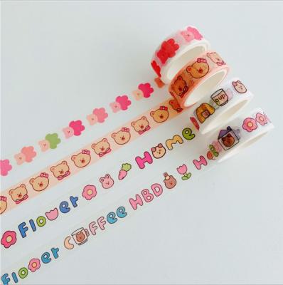 China Waterproof 1.5cmX5m South Korea Central Institute of Statistics the same cute bear English alphabet and cartoon manual sticker sealing paper tape sticker for sale