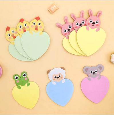 China Self Adhesive Cartoon Animal Notes Heart Shaped Student Note Notes Office Messages Sticky Note for sale