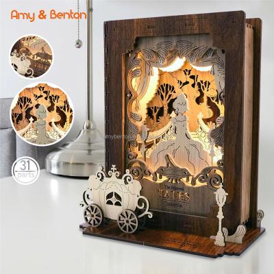 China LIGHTWEIGHT Hot Sale Home Decoration Amazon Night Lamp Vintage Fairy Tale Cinderella Story Book Shape Wooden Bed Lamp for Child and Adult for sale