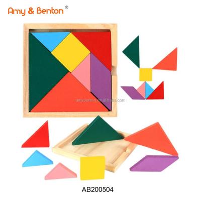 China Hot Sale Educational Toys Wooden Brain Teaser Kids Wooden Toys Colorful Tangram Puzzle Early Educational Toys For Children for sale