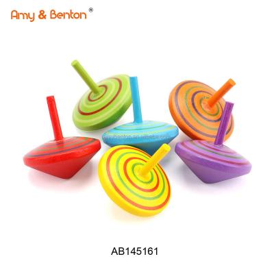 China Hot Sale Wooden Kids Gifts Toys Promotional Eco-friendly Material Colorful Wooden Spinning Top Toy For Kids for sale