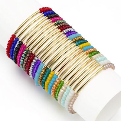 China BOHEMIA Zooying Elastic Beads Gold Metal Bend Faceted Crystal Glass Bead Bracelet for sale