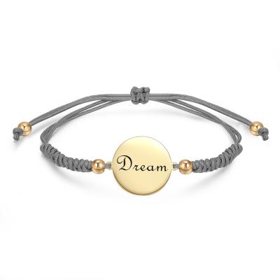 China Zooying FASHIONABLE Custom Bracelet Adjustable Round Disc Words Handmade Woven Custom Engraving Bracelet for sale