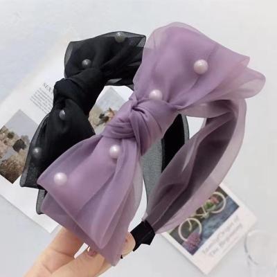 China Girls' Hair Decoration Zooying Fashion Lace Bow Pearl Headband Yarn Net Cute Face New Cute Face Hair Accessories Washing Girls for sale