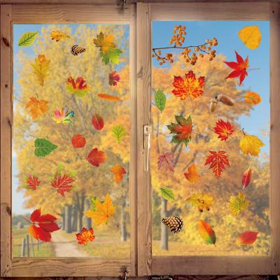 China Home Decor Thanksgiving Party Decorations Thanksgiving Window Clings Decor Autumn Fall Leaves Turkey Pumpkin Decals Stickers for sale