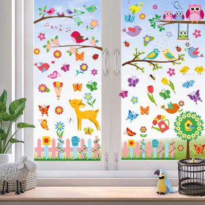 China Home Decoration Spring Window Clings Butterfly Birds Flower Decals Stickers Anti-Collision Decals Spring Static Clings For Glass Decoration for sale