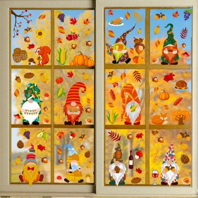 China Self-Adhesive Thanksgiving Gnome Window Clings Autumn Fall Leaves Turkey Pumpkin Window Stickers Thanksgiving Party Decorations for sale