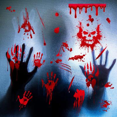 China Scary Self-Adhesive Halloween Window Clings Handprints Bloody Footprints Skull for Halloween Party Decoration Halloween Window Stickers for sale