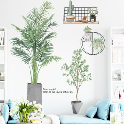 China Self-adhesive green plant wallpaper self-adhesive wall stickers living room bedroom wall decoration background tropical stickers for sale