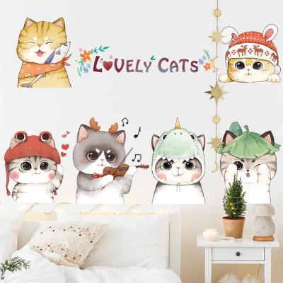 China Hand-painted Cat Stickers Cute Cat Shop Bedroom Wall Stickers Cute Cartoon Creative Pet Self-adhesion Wall Stickers for sale