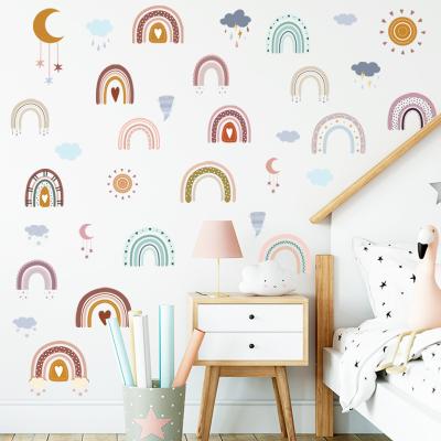 China Nordic Wall Stickers Rainbow Clouds Self-adhesion Wind Combination Stickers Free Kindergarten Wallpaper Decals for sale