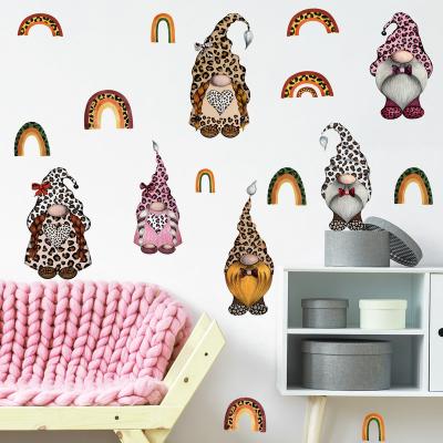 China Happy Gnome Stickers Home Decoration Cartoon Gnome Wall Stickers Leopard Print Gnome Stickers Hangs Decor for Wall Living Room Bedroom Home Decorations for sale