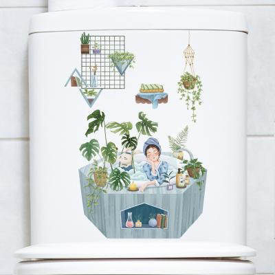 China Decorative Self-adhesion Bathtub Girl Toilet Stickers Bathroom Toilet Lid Stickers Waterproof Removable Beautiful PVC Wall Stickers for sale