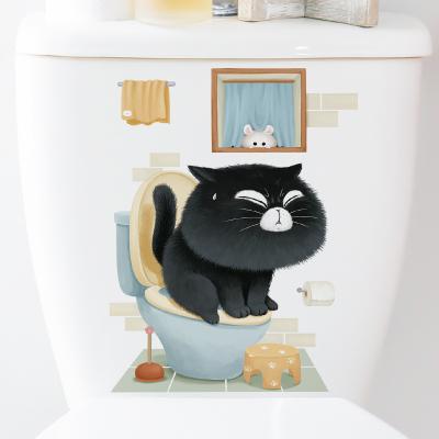 China Cute Toilet Seat Lid Stickers Toilet Bathroom Self-adhesion Cartoon Decorative Stickers Embellish PVC Wall Stickers Poop Black Cat for sale