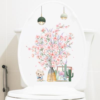 China Self-adhesion rose flower toilet decorative stickers painted bathroom toilet seat stickers waterproof removable stickers for sale