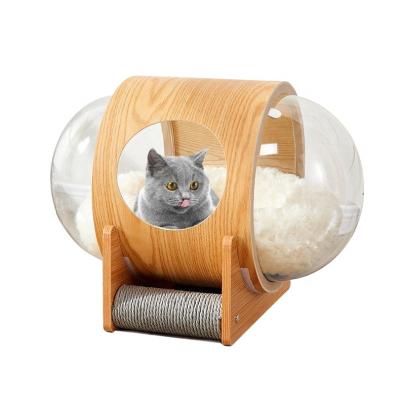 China China Wholesale Breathable Modern Indoor Wooden Plastic Space Capsule Cat House Cages Villa Dwellings Pet House House With Fluffy Bed for sale