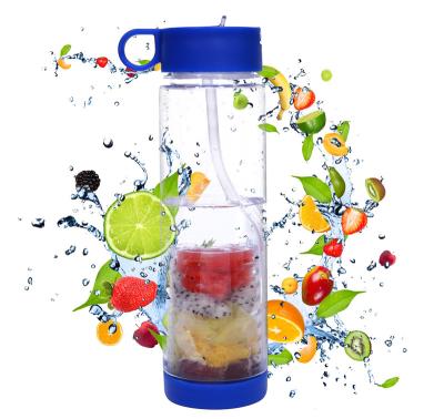 China Hot Selling Sustainable Infuser 750ml Plastic Bottle Tritan Fruit Infused Water Bottle With Flip Top Straw for sale